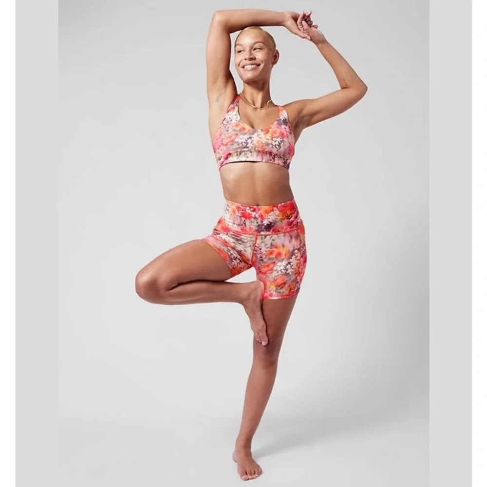 Athleta Women's XL Bike Shorts & XL Bra - Pink and Orange floral set - Picture 1 of 7